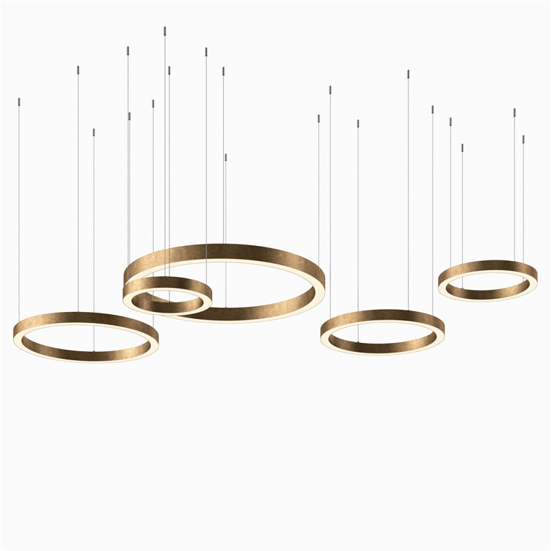 Post-modern creative circle golden living room chandelier art bedroom restaurant model room LED sales department chandelier