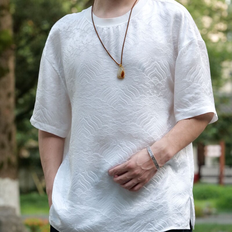 【Zaiyi】2026 New White Silk Men's National Style Casual T-Shirt Top Zy0853S-F268