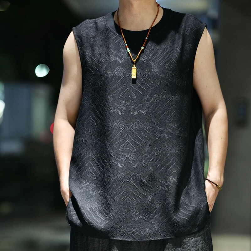 【Zaiyi】2025 New Model Xuanhei Bihaichao 100% Mulberry Silk Men's Casual Vest Zy0856S