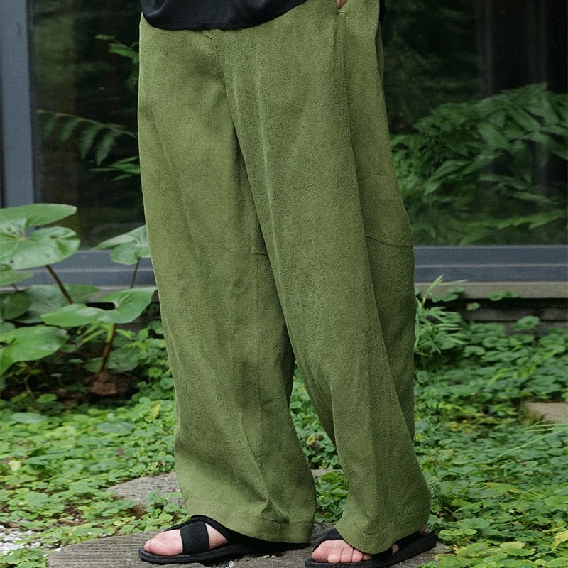 【Zaiyi】2026 New Style Tea-Dyed Mulberry Silk Xiangyun Silk Men's Double-Wear Chinese Wide-Leg Pants Zy0762K