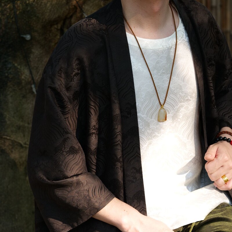 【Zaiyi】2026 New Model Dark Brown Sea Wave Pattern with Mulberry Silk Fragrant Cloud Yarn Robe Jacket Zy0770S