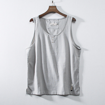 2020 Tide brand cotton linen vest mens youth thin summer linen sleeve loose sleeveless T-shirt linen shirt