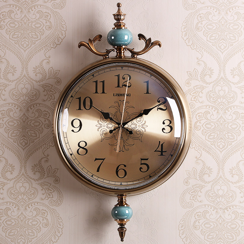 New home wall clock American ceramic metal mute wall watch creative living room decoration European clock wall clock