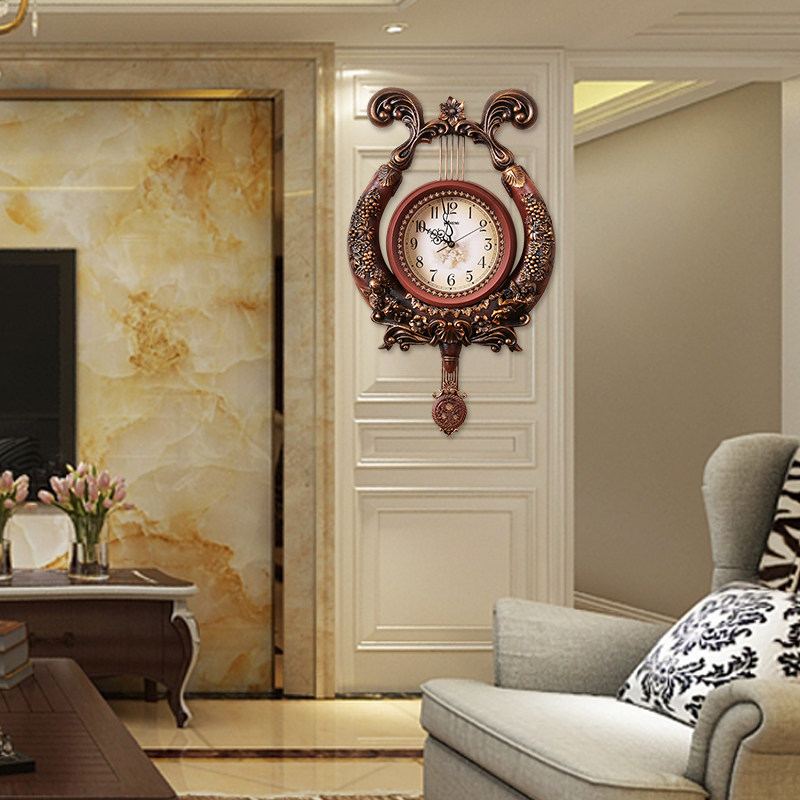 Atmosphere Brief Yoo Style Retro Hung Clock Living Room Decoration Clock Silent Quartz Clock Art Swing Bell Personality Wall Clock