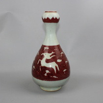 Meta-Generation Green Glazed Red Engraved Garlic Head Bottle Engraving Monster Textured Antique Imitation Unearthed Porcelain Boutique Collection