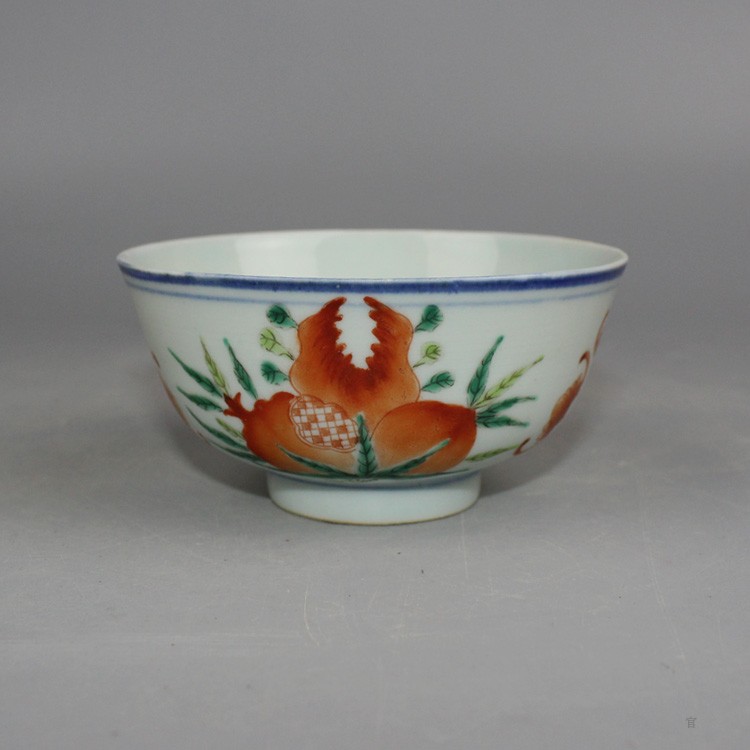 Clear Powder Color Painting Pomegranate Bat Bowl Fetal Old Fu such as East Sea glazed Painted Antique and Antique Collection Home Swing