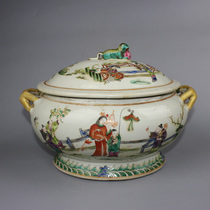 Clear and colorful characters Double-ear ink fish cover Oval Ancient Play Antique Collection Boutique of Jingdezhen tableware