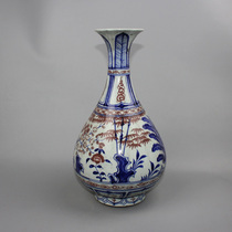 Meta-generation green flower glazed in red painting branch jade pot spring bottle year-old chill Three friends Ancient playing antique collection imitation ancient porcelain