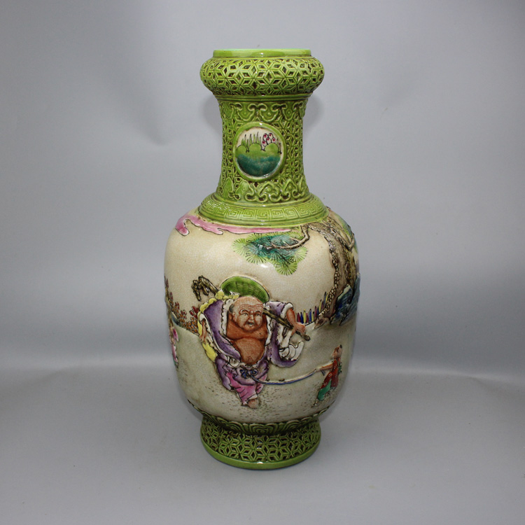 Clear Powder Color Character Bounty Knife Carved-embossed Embossed Craftsmanship Ancient Play Antique Collection Boutique of Jingdezhen