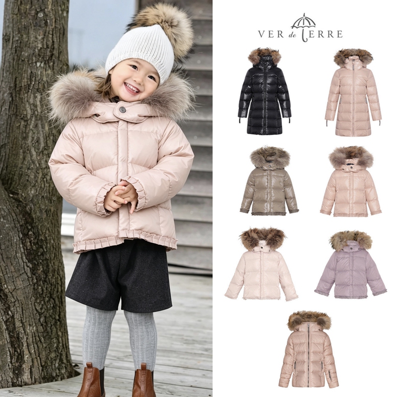 Dad's House! Ver De Terre Small Umbrella Aw26 New Children's Warm Hooded Fur Collar down Jacket