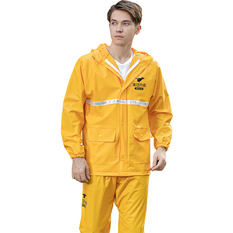 Meituan Delivery Raincoat and Rain Pants Set, Waterproof Motorcycle Rain Gear for Riders, Thickened and Coated Leather Material