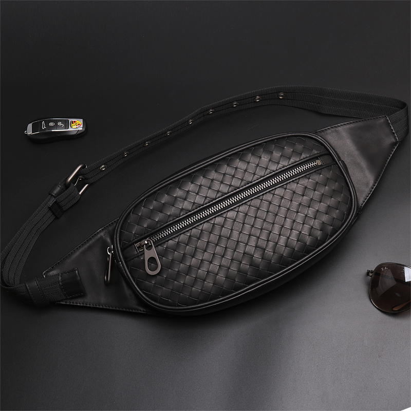 Men's Chest Bag 2021 New Tide Genuine Leather Woven Purse Strings Soft Leather Male Satchel Cablebag Fashion Skew Cross Youth