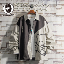 soinku spring autumn mosaic cartoon bear long sleeve shirt boys casual design sense niche loose shirt