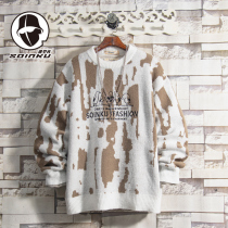 soinku Tide brand hip hop ink print sweater mens autumn and winter trend loose casual Joker sweater