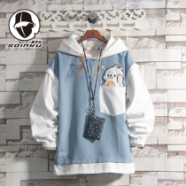 soinku Tide brand color pocket cartoon printing hooded sweater mens autumn trend loose casual clothes