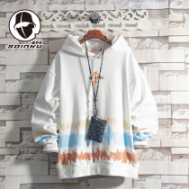 soinku Spring and Autumn new trendy brand imitation tie-dyed printing hooded sweater boys trend loose wild clothes