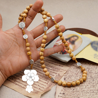 Benedict 8mm olive wood rose rosary bracelet Italian wooden beads Italian Camino car lanyard woven with rosary bag