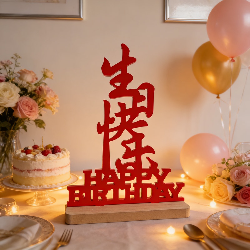 Happy Birthday Sign, Three-Dimensional Tabletop Decoration, Hotel Banquet Party Atmosphere Props, Scene Layout, Wooden Display Stand