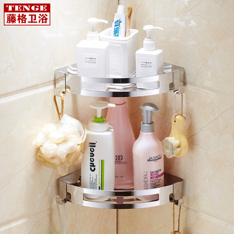 304 stainless steel powder room shelf Wall-mounted 2-layer triangle bathroom tripod Toilet toilet tripod