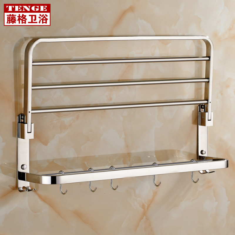 Folding bath towels stainless steel 304 wool towels rack dressing room 2 floor shelve bathroom hardware pendants free of punch