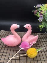 Luminous Flamingo 2 with placard card birthday cake decoration Swan Flamingo cake ornaments insert flag