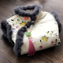 Winter cheongsam womens cotton thickened warm girl young model modified Chinese rabbit hair vest vest vest small jacket