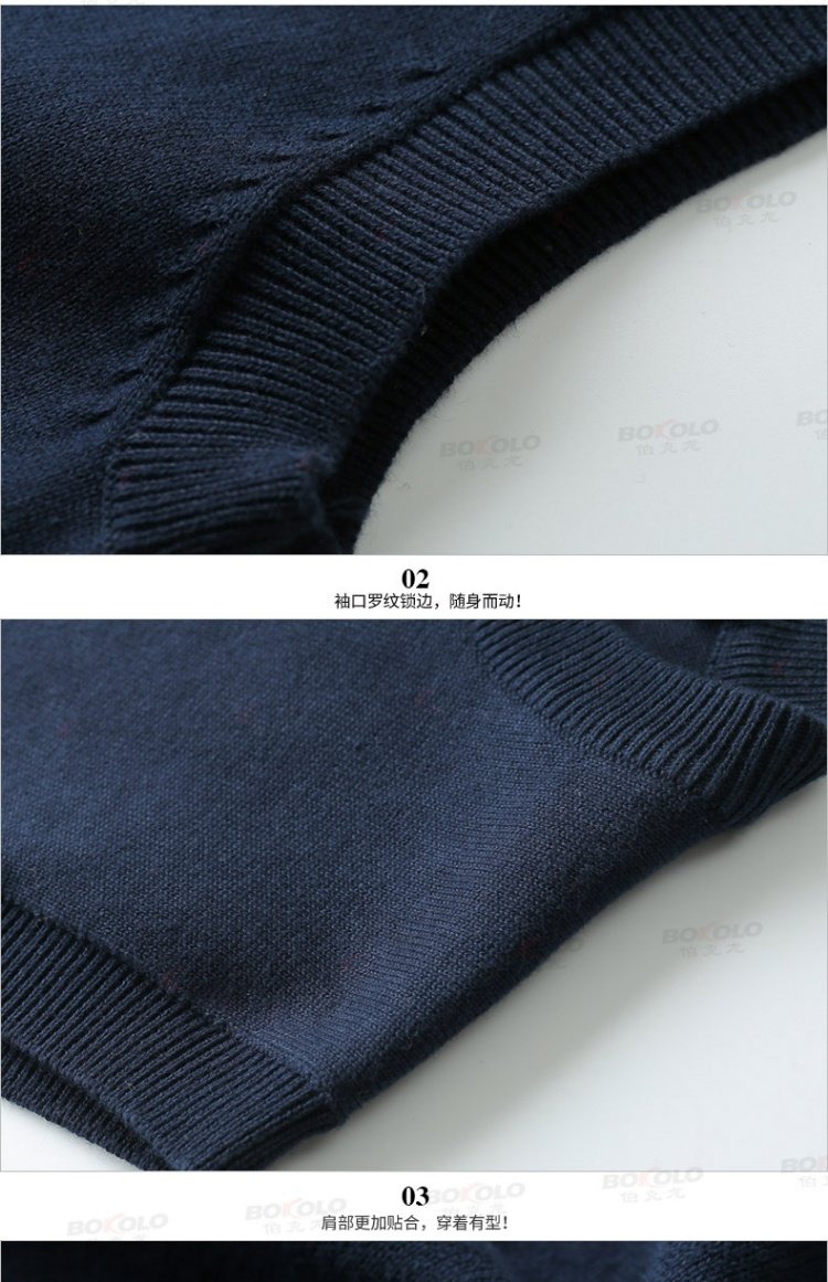 Áo len nam Berkron trở lại sợi cotton mùa xuân và mùa thu vest cổ tròn kinh doanh áo len nam giản dị đồ vest nam đẹp