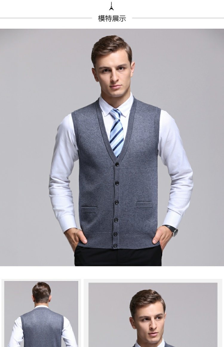 Áo len nam Berkron vest vest vest mùa xuân mới mùa thu và mùa đông cổ chữ V mỏng trẻ trung và áo len trung niên áo len cardigan nam