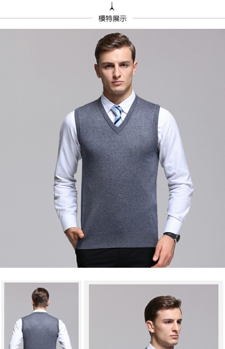 Áo len nam Berkron dày vest ấm áp áo len giản dị kinh doanh vest cổ chữ V màu kim phẳng áo len nam trung niên