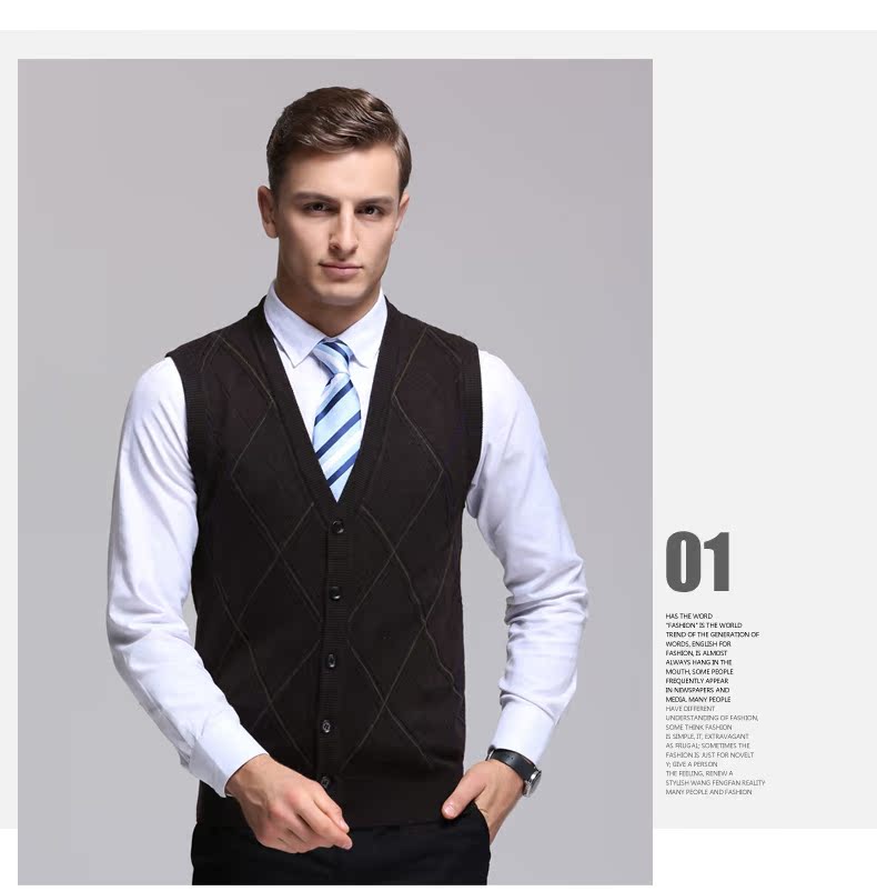 Berkron nam vest áo len cardigan V-Cổ slim business vest nút lưới ấm áo len