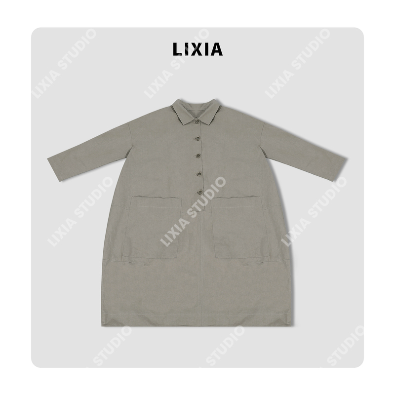 Lixia【Lazy Style】European and American Style Simple Casual Relaxed Wide-Fit Mid-Length Lapel Trench Coat-D12122 Lixia【Lazy Style】European and American Style Simple Casual Relaxed Wide-Fit Mid-Length Lapel Trench Coat-D12122