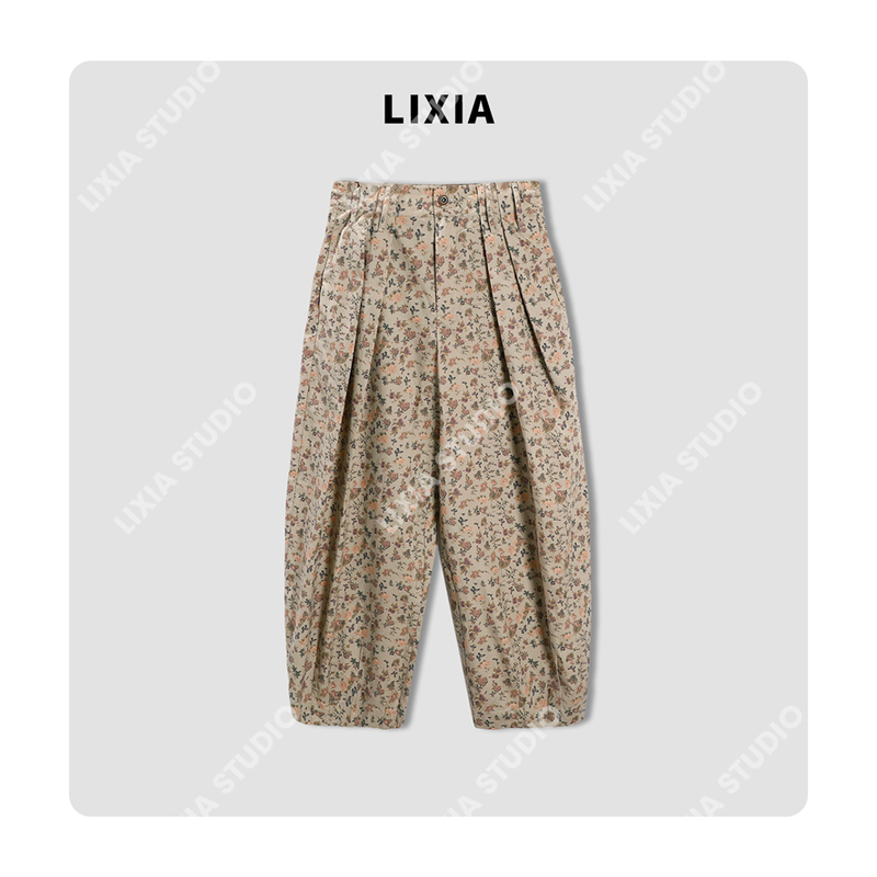 Lixia【Manor Cherry Blossom】French-Style Retro Designer Lyocell Cooling Banana Pants-D11866