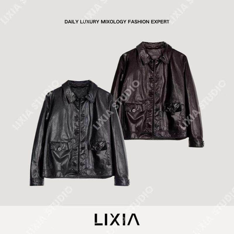 Lixia【Simplistic Vintage Style】Retro-Inspired, Stylish, Twisty Design, Fishbone Collar, Soft Sheepskin Jacket-D20372 Lixia【Simplistic Vintage Style】Retro-Inspired, Stylish, Twisty Design, Fishbone Collar, Soft Sheepskin Jacket-D20372