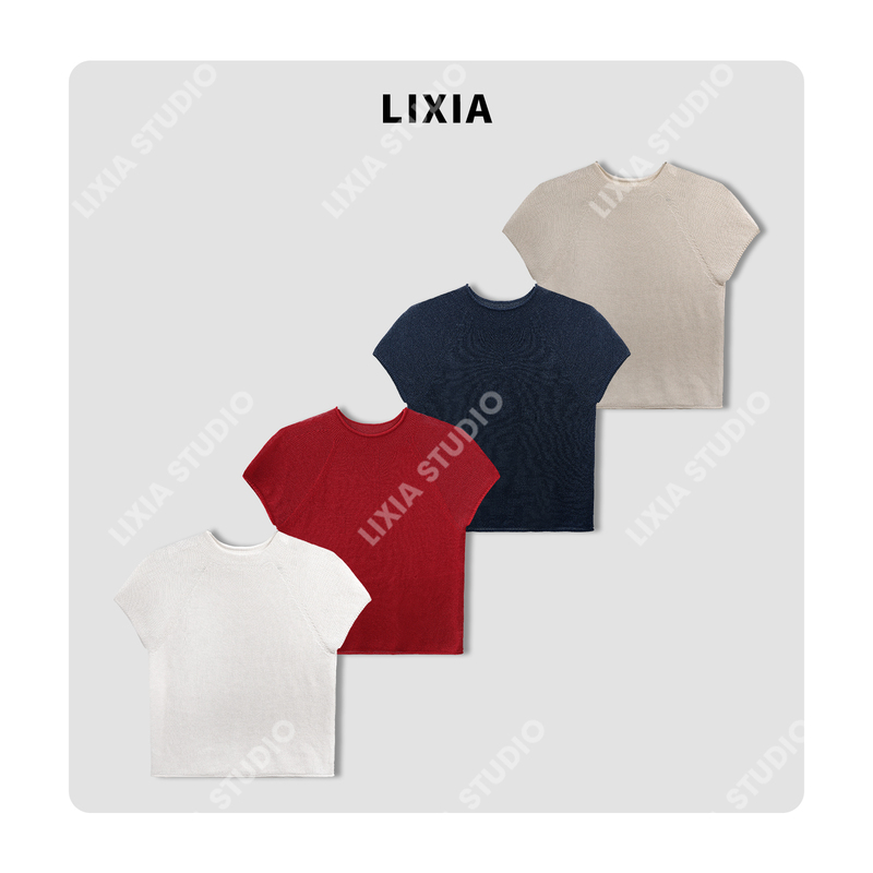Lixia【Japanese-Style Plain Weave】Minimalist Textured Washi Yarn Round-Neck Lazy Style T-Shirt-D11869