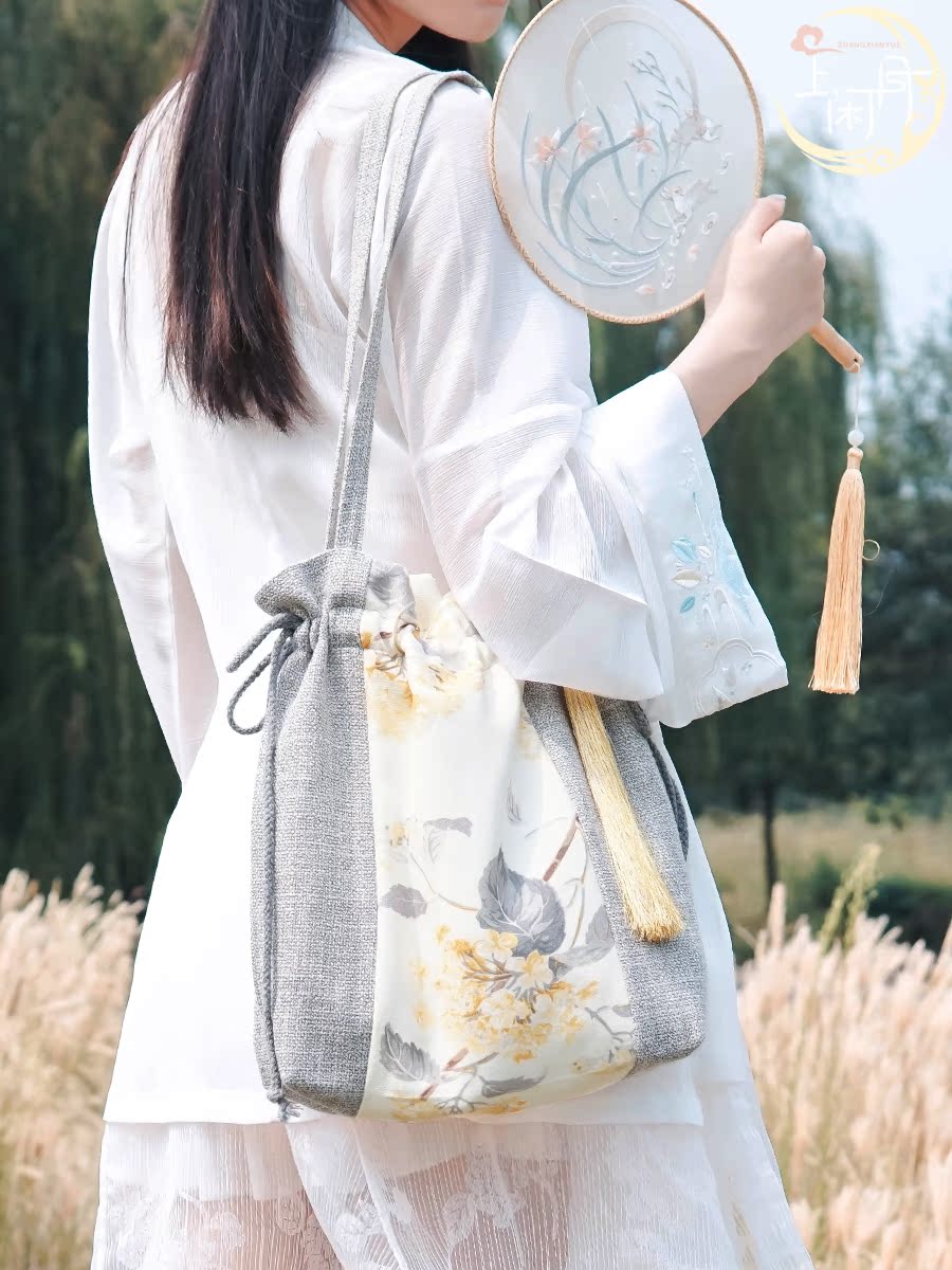 Leisure original Suyin ancient style ink light color printing winter and autumn men's and women's hand-held single-shoulder Messenger bag large