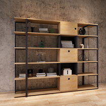 Nordic solid wood bookshelf bookcase American loft industrial style Retro Wrought iron shelf Floor storage rack Display rack