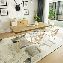 Nordic style solid wood dining table and chair combination Log office desk Household modern simple small apartment type rectangular negotiation table