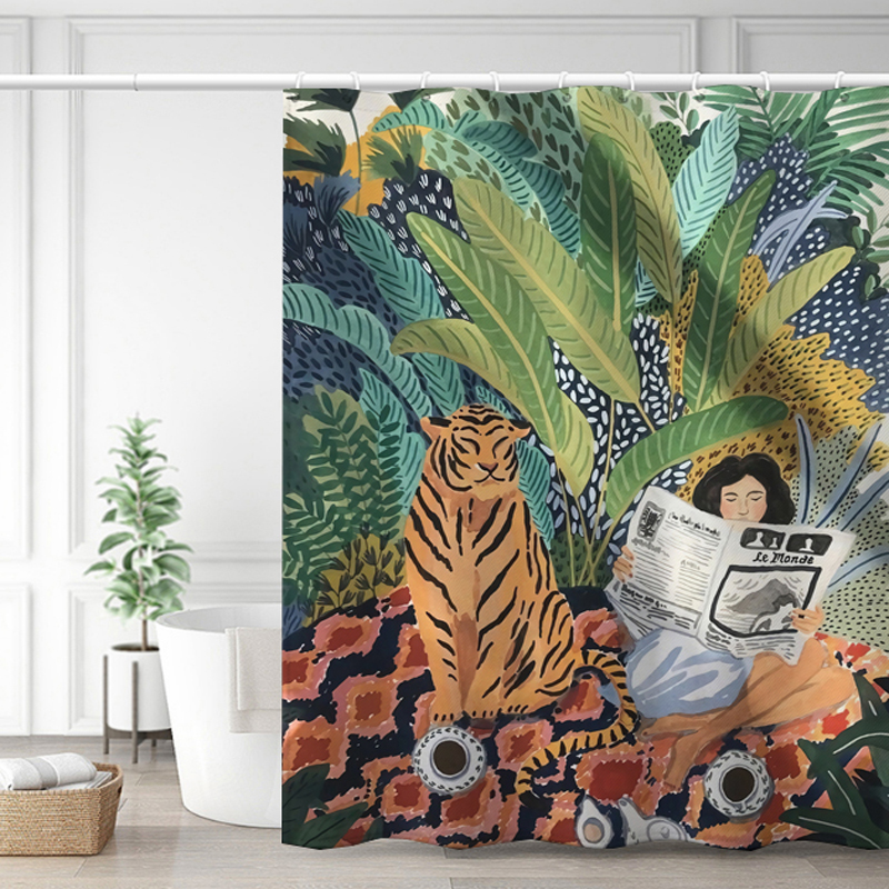 ins tiger girl bathroom thickened waterproof bath curtain make-up room curtain partition curtain free of punch Nordic cloth blinds