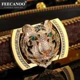 Новая головка тигра инкрустирована молодым мужским ремнем для ремня настоящего питона ремня питона зодиака