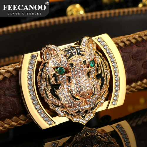 Новая головка тигра инкрустирована молодым мужским ремнем для ремня настоящего питона ремня питона зодиака