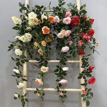 Simulation roseflower Vine rose rose Vine Vine fake rattan ceiling air conditioning pipe decoration winding climbing vine wall wall hanging