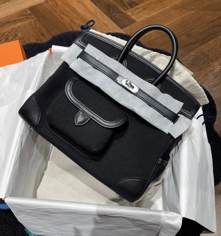 Fully Hand-Stitched Cargo Platinum Bag 25 Canvas Combined with Original Swift Cowhide Genuine Leather Handbag Bk25 Fully Hand-Stitched Cargo Platinum Bag 25 Canvas Combined with Original Swift Cowhide Genuine Leather Handbag Bk25