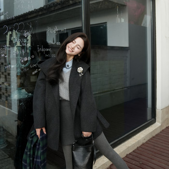 Fashionable korean style casual versatile wool coat