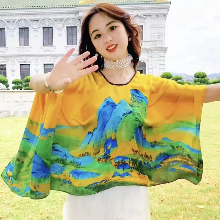Spring and Summer Scarf, Brocade Pullover Shawl, Sun Protection Clothing, Silk Scarf, Large Square Scarf, Influencer Style, Fashionable Beach Scarf Spring and Summer Scarf, Brocade Pullover Shawl, Sun Protection Clothing, Silk Scarf, Large Square Scarf, Influencer Style, Fashionable Beach Scarf