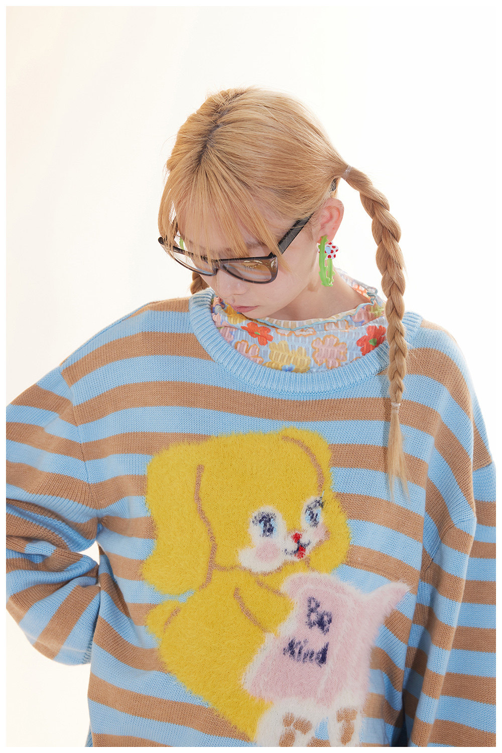 配色が可愛いラビットセーター ゆったり細見えトップス tntntutu