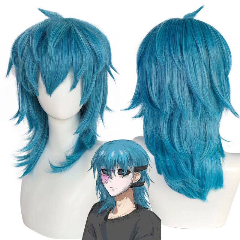 Sally Face James Johnson Blue Medium-Length Hair Cosplay Wig Rose Net Anime Wig