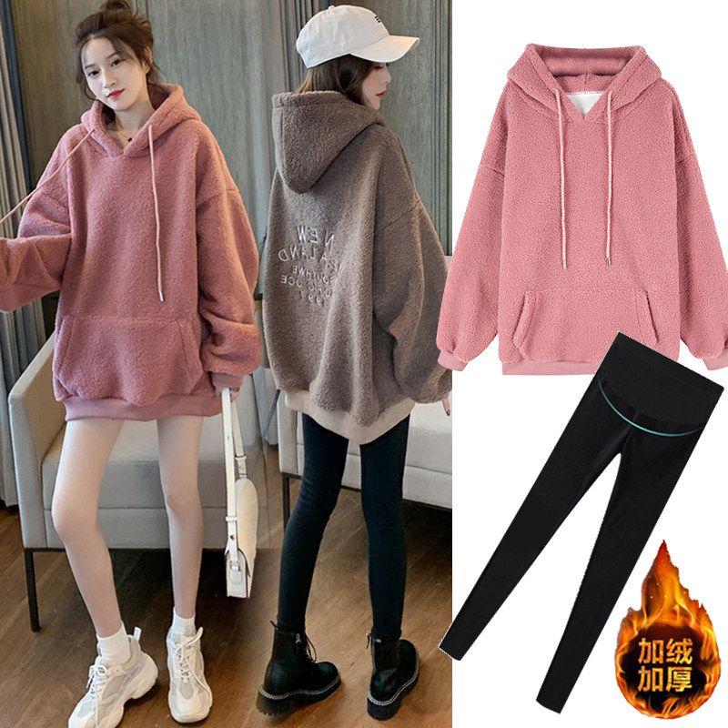 Pregnant women's winter suit fashion top plus velvet sweater women's medium and long version of the tide mother out of the coat Maternity clothes autumn and winter models
