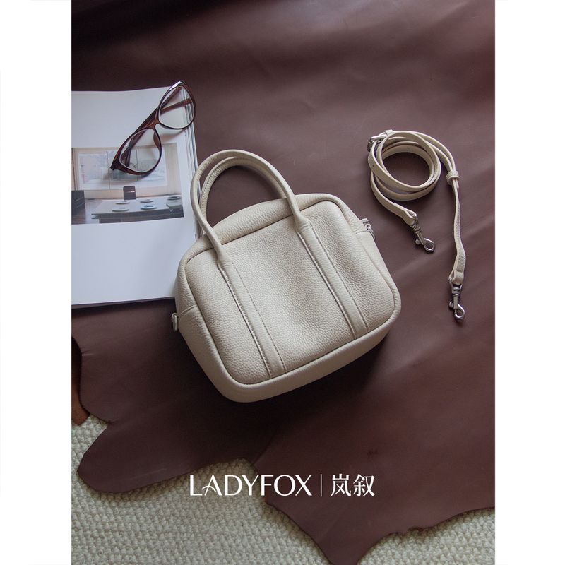 Ladyfox Genuine Leather Boston Bag Women's Mini Handbag Crossbody Bag Commuter Small Square Bag Minimalist Style