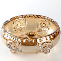  European-style amber three-legged transparent large crystal glass ashtray Golden KTV drum ashtray round