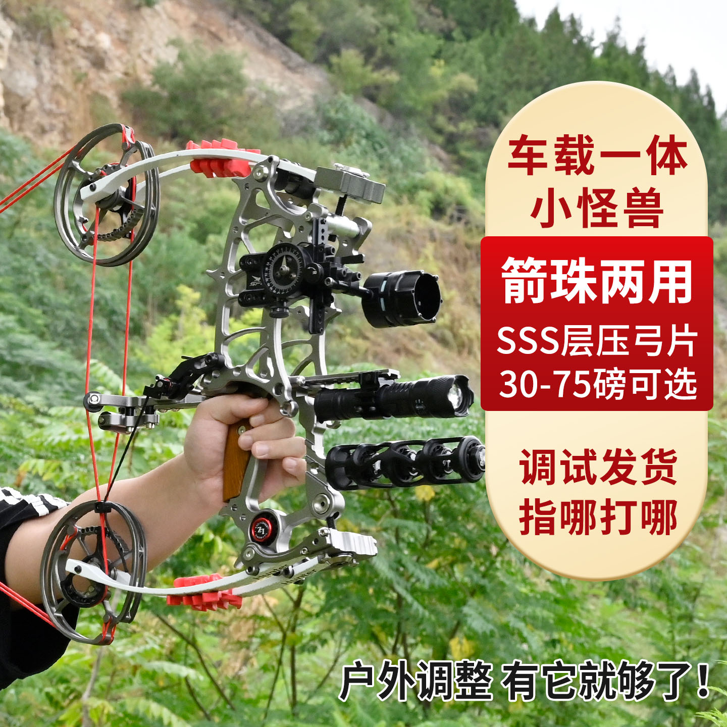 リトルモンスターデュアルパーパスボウ、放浪者コンパウンドボウとアロー、アウトドアシューティングスリングショット、小型プーリーボウ、アーチェリーショートアクシススチールボールボウ